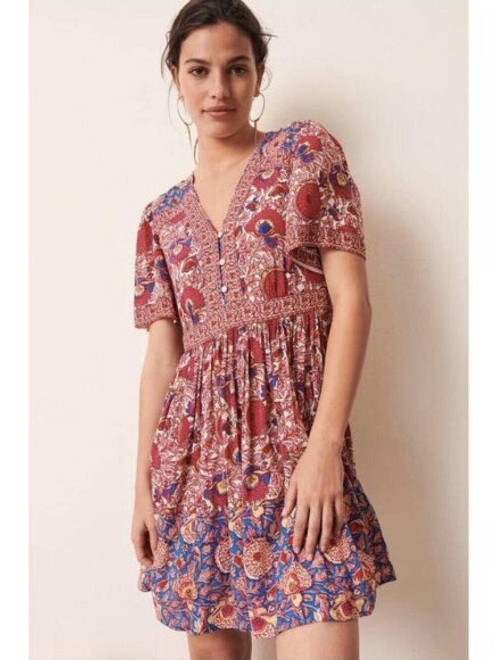 ba&sh Red and Blue Floral Paisley Mini Dress